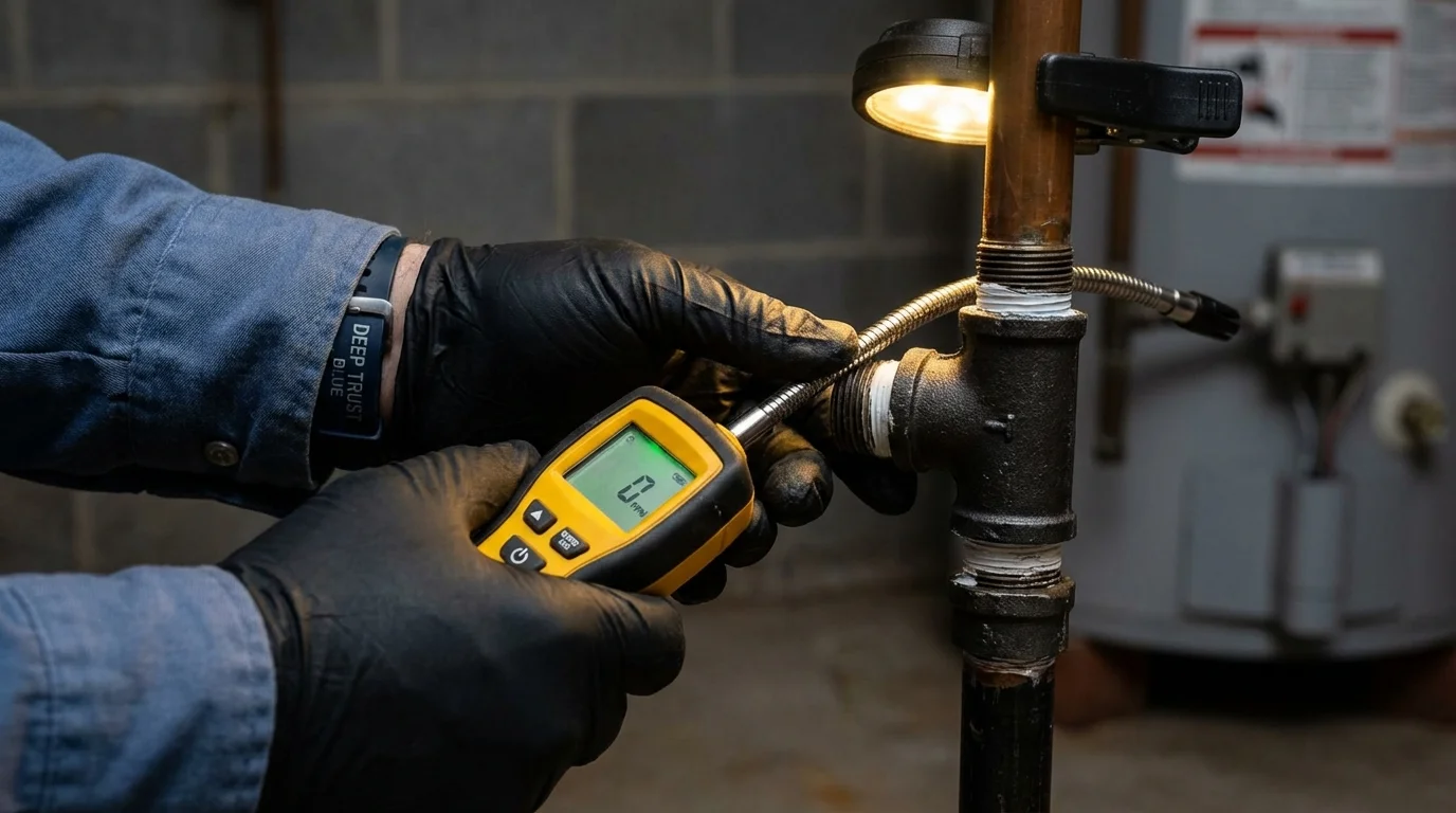 Gas leak detection with electronic sniffer by Johns Plumbing LLC in Aurora