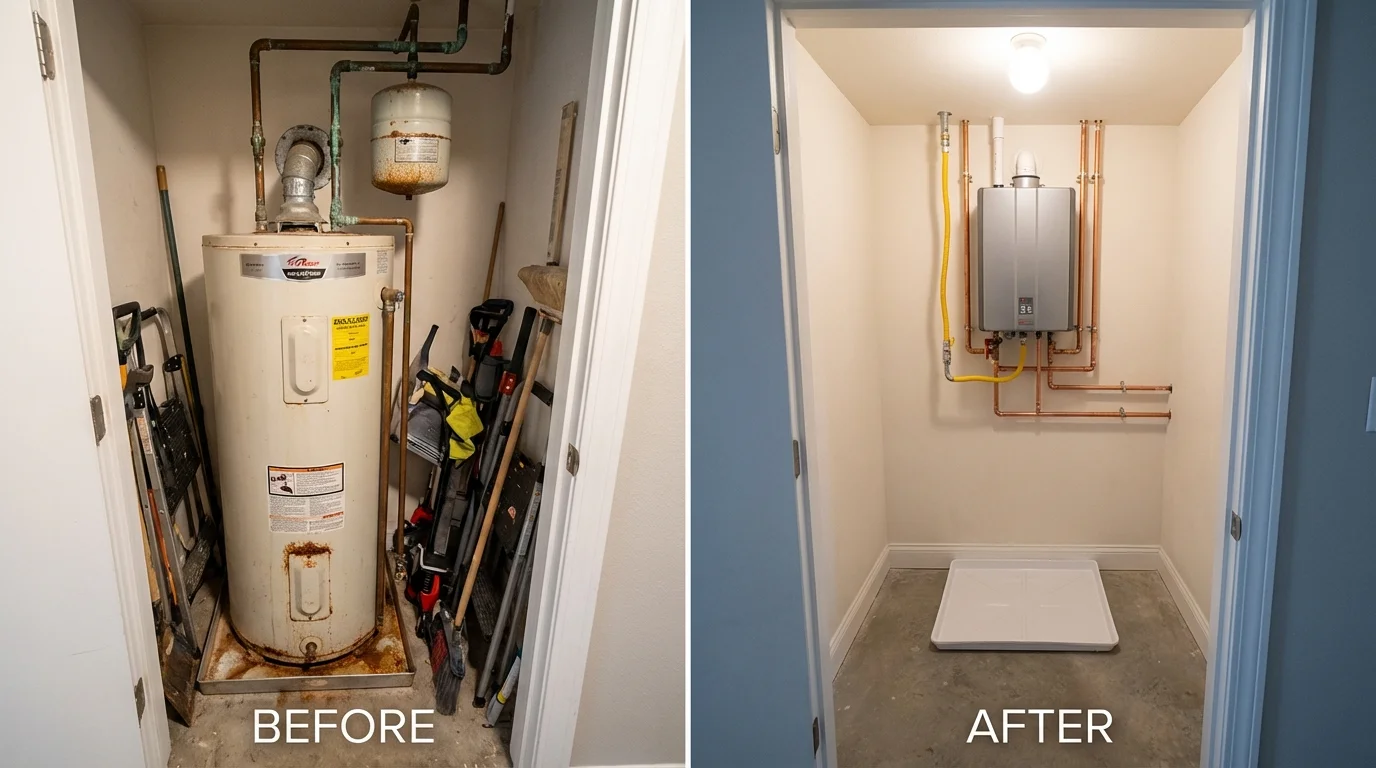 Tank water heater versus wall-mounted tankless unit comparison for Aurora, CO homeowners