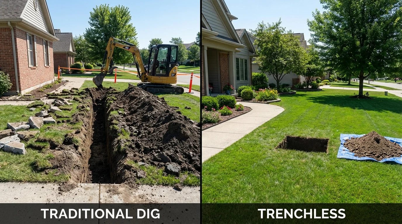 Trenchless sewer repair with minimal yard damage versus traditional excavation in Aurora, CO